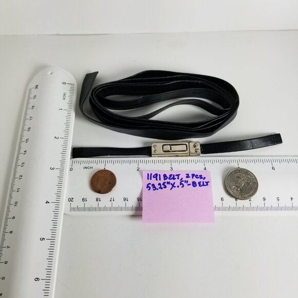 Vertigo Paris 2 pcs Accessories Set Skinny Black Vegan Leather Belt Logo Buckle - Picture 3 of 8